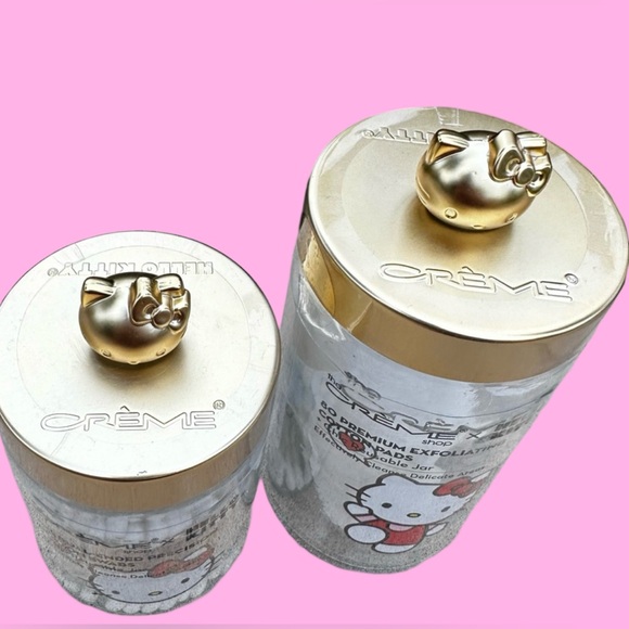 Hello Kitty Clearance Price is Firm! Cotton Swabs & Pads 2 Gold Lidded Jars - Picture 2 of 5